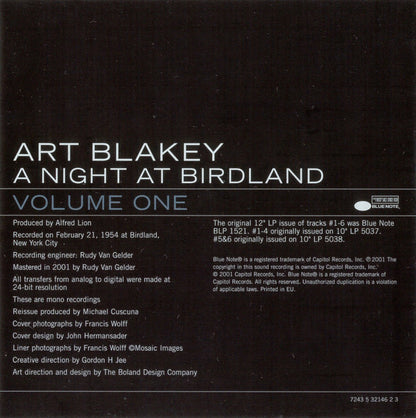 Art Blakey Quintet : A Night At Birdland, Volume One (CD, Album, Mono, RE, RM)