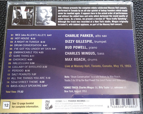 Charlie Parker : Jazz At Massey Hall (CD, Comp, Mono)