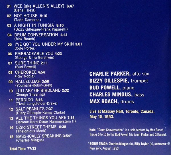 Charlie Parker : Jazz At Massey Hall (CD, Comp, Mono)