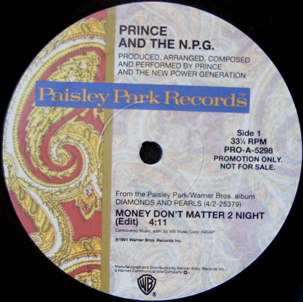 Prince And The New Power Generation : Money Don't Matter 2 Night (12", Promo)