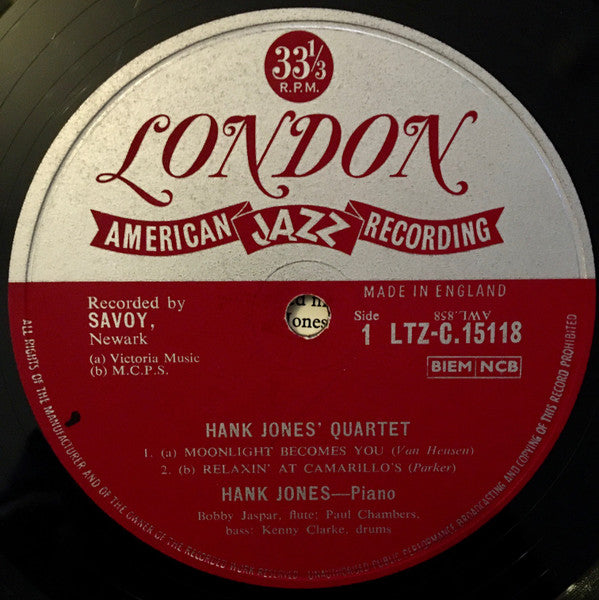 Hank Jones Trio Plus The Flute Of Bobby Jaspar : Hank Jones' Quartet (LP, Mono)
