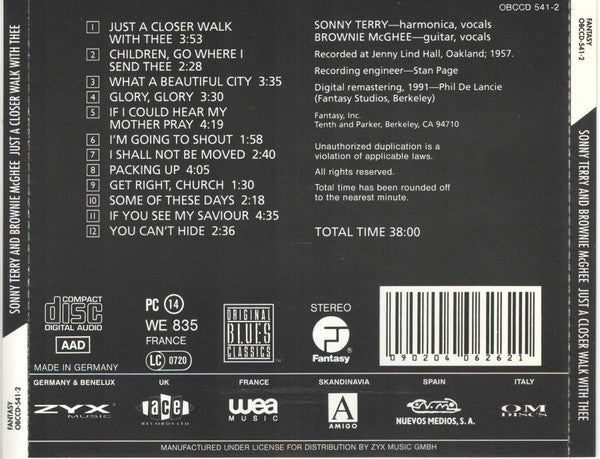 Sonny Terry & Brownie McGhee : Just A Closer Walk With Thee (CD, Album, RE, RM)