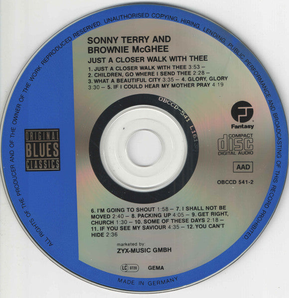 Sonny Terry & Brownie McGhee : Just A Closer Walk With Thee (CD, Album, RE, RM)