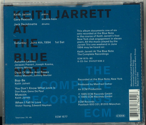 Keith Jarrett : Keith Jarrett At The Blue Note - Saturday, June 4th 1994, 1st Set (CD, Album, RE)