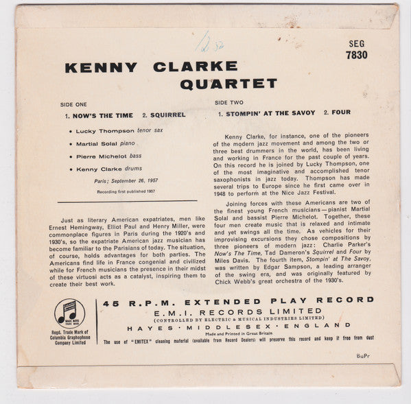 Kenny Clarke Quartet : Relax (7", EP)