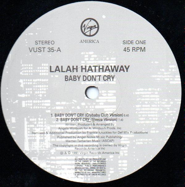 Lalah Hathaway : Baby Don't Cry / Heaven Knows (12")