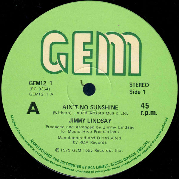 Jimmy Lindsay : Ain't No Sunshine / Tomorrow Morning (12", Single, Ltd)