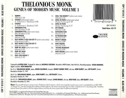 Thelonious Monk : Genius Of Modern Music Volume 1 (CD, Comp, RE)