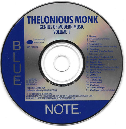 Thelonious Monk : Genius Of Modern Music Volume 1 (CD, Comp, RE)
