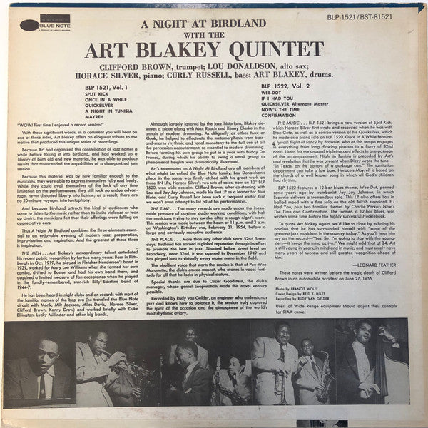 Art Blakey Quintet : A Night At Birdland (Volume 1) (LP, Album, RE, Div)