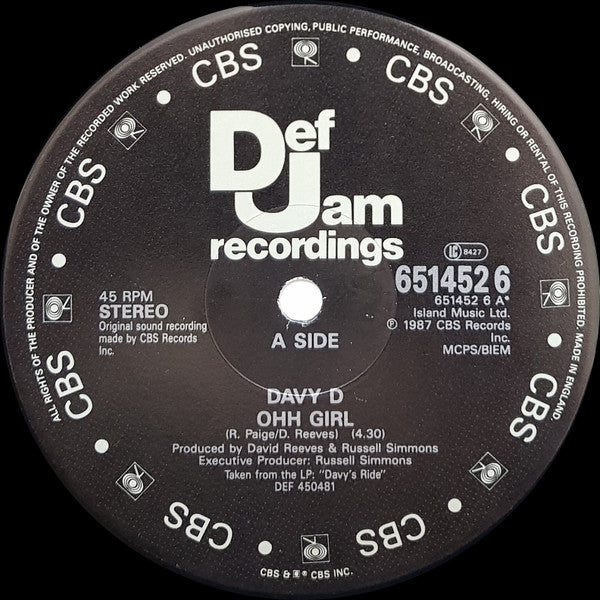 Davy D : Ohh Girl (12")