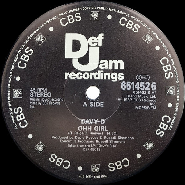 Davy D : Ohh Girl (12")