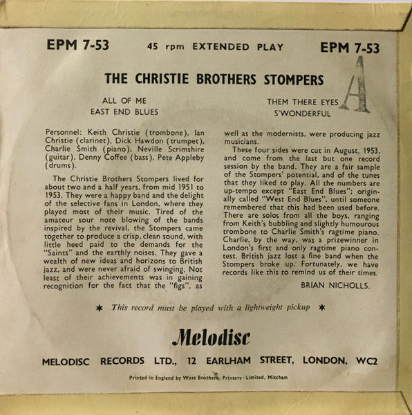 Christie Brothers Stompers : The Christie Brothers Stompers (7", EP)