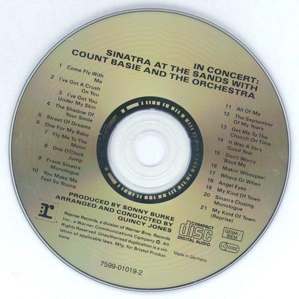 Frank Sinatra With Count Basie & The Orchestra* Arranged & Conducted By Quincy Jones : In Concert: Sinatra At The Sands (CD, Album, RE, RP)