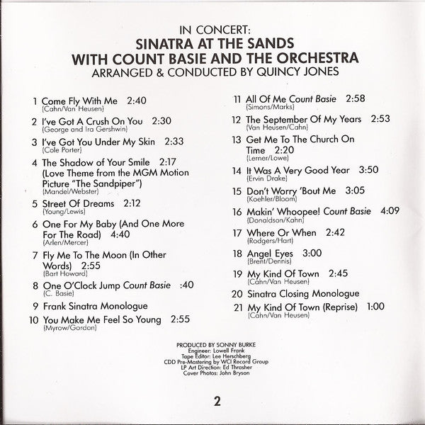 Frank Sinatra With Count Basie & The Orchestra* Arranged & Conducted By Quincy Jones : In Concert: Sinatra At The Sands (CD, Album, RE, RP)