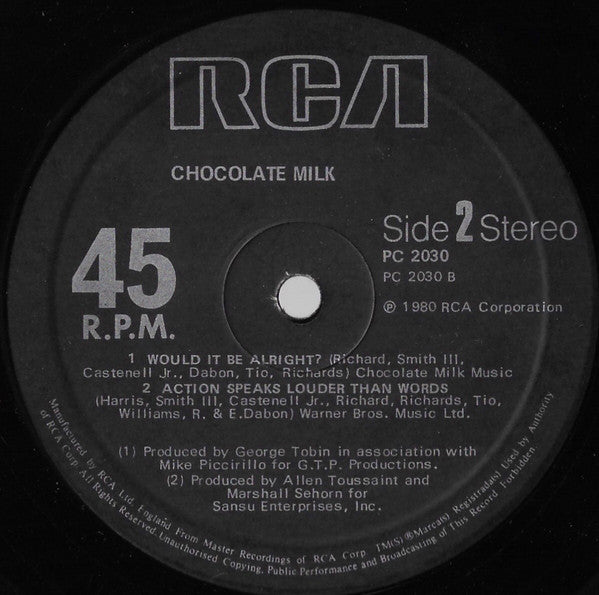 Chocolate Milk (2) : I'm Your Radio / Would It Be Alright? / Action Speaks Louder Than Words (12", Single)