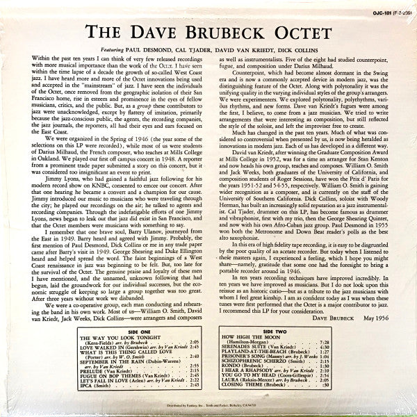 The Dave Brubeck Octet : Dave Brubeck Octet (LP, Album, RE)
