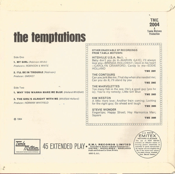 The Temptations : The Temptations (7", EP, Mono)
