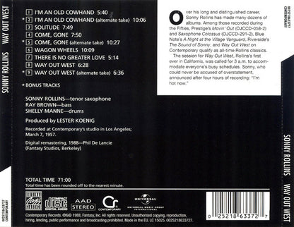 Sonny Rollins : Way Out West (CD, Album, RE, RM)
