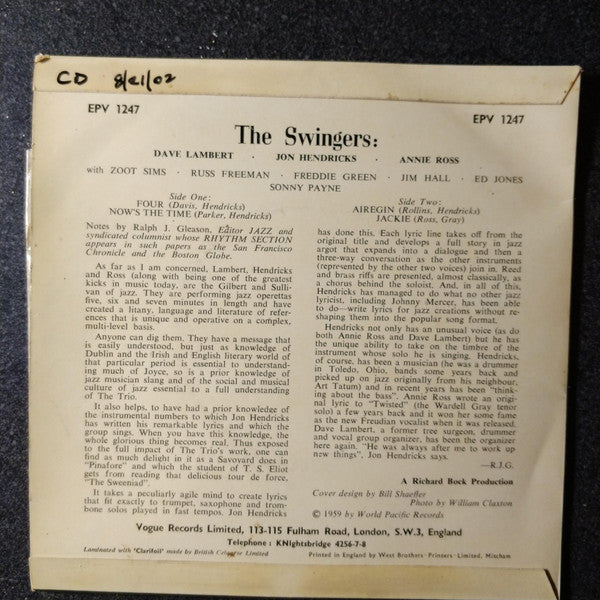 Lambert, Hendricks & Ross With Zoot Sims : The Swingers! (7", EP)