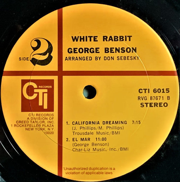 George Benson : White Rabbit (LP, Album, Gat)