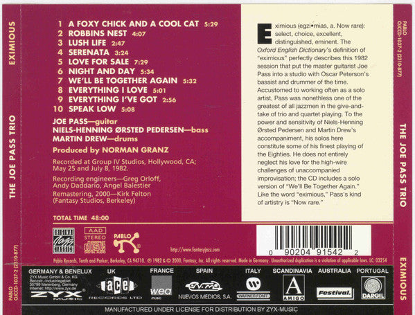The Joe Pass Trio : Eximious (CD, Album, RE, RM)
