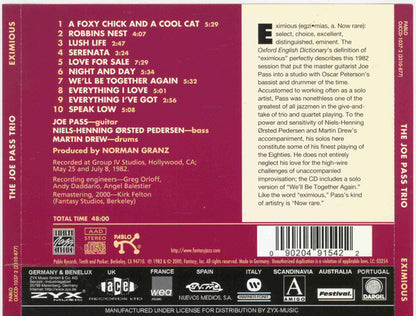 The Joe Pass Trio : Eximious (CD, Album, RE, RM)