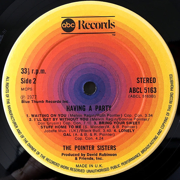 Pointer Sisters : Having A Party (LP, Album)