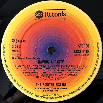 Pointer Sisters : Having A Party (LP, Album)