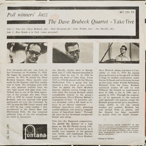 The Dave Brubeck Quartet : Take Five (7", EP)