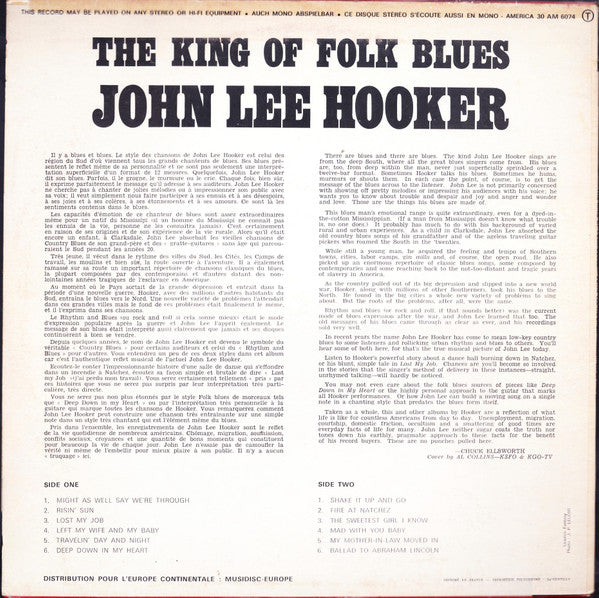 John Lee Hooker : The King Of Folk Blues (LP, RE)