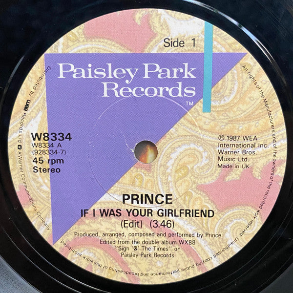 Prince : If I Was Your Girlfriend (7", Single, Ltd, Pos)