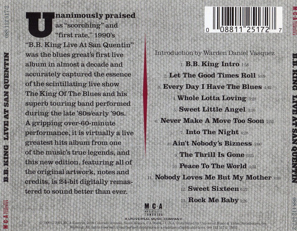 B.B. King : Live At San Quentin (CD, Album, RE, RM, Tec)