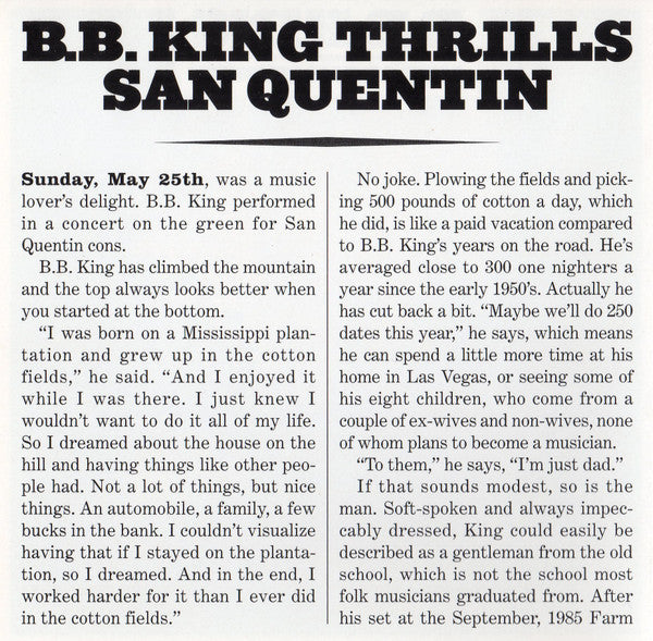 B.B. King : Live At San Quentin (CD, Album, RE, RM, Tec)