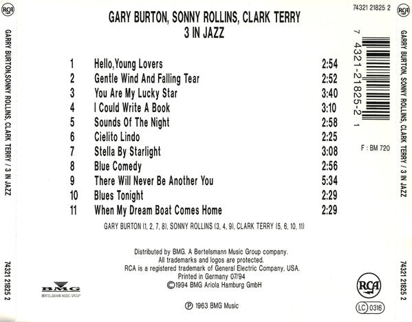 Gary Burton, Sonny Rollins, Clark Terry : 3 In Jazz (CD, RE)
