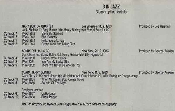 Gary Burton, Sonny Rollins, Clark Terry : 3 In Jazz (CD, RE)