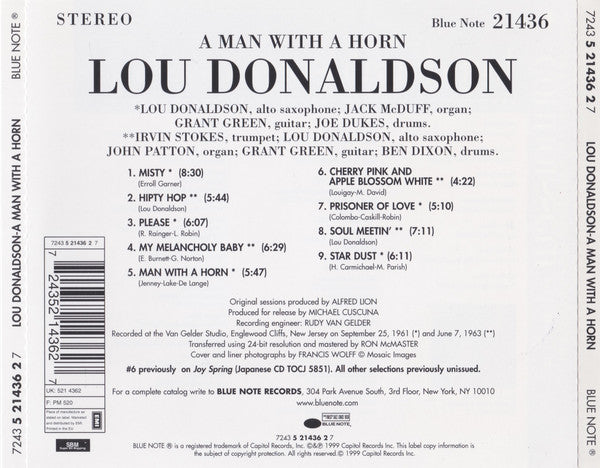 Lou Donaldson : A Man With A Horn (CD, Album, Ltd)
