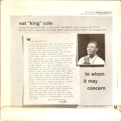 Nat King Cole : To Whom It May Concern (7", EP)