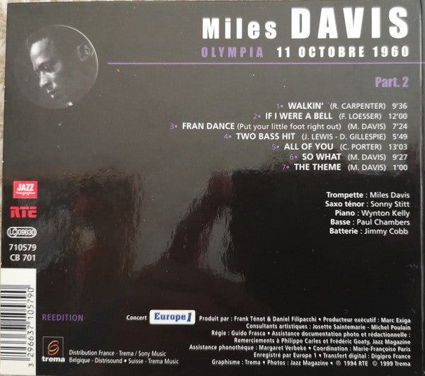 Miles Davis : Olympia 11 Octobre 1960 Part. 2 (CD, Album, RE, Dig)