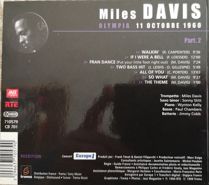 Miles Davis : Olympia 11 Octobre 1960 Part. 2 (CD, Album, RE, Dig)