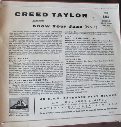 Billy Taylor -  Oscar Pettiford - Kenny Clarke - Joe Roland : Creed Taylor Presents "Know Your Jazz No. 1 - The Rhythm Section (7", EP, Mono)