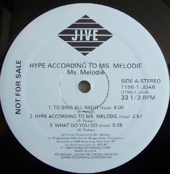 Ms. Melodie : Hype According To Ms. Melodie (12", Promo)