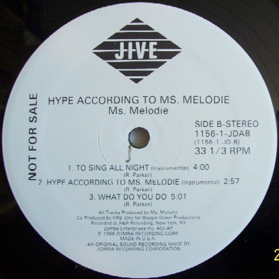Ms. Melodie : Hype According To Ms. Melodie (12", Promo)