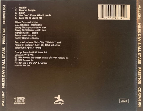 Miles Davis All Stars : Walkin' (CD, Album, Comp, RE)