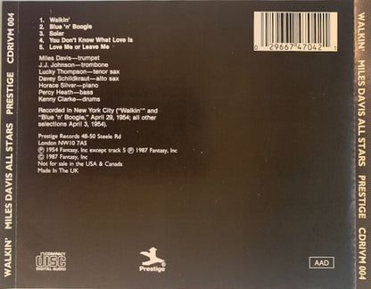Miles Davis All Stars : Walkin' (CD, Album, Comp, RE)