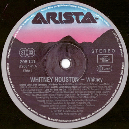 Whitney Houston : Whitney (LP, Album, No )