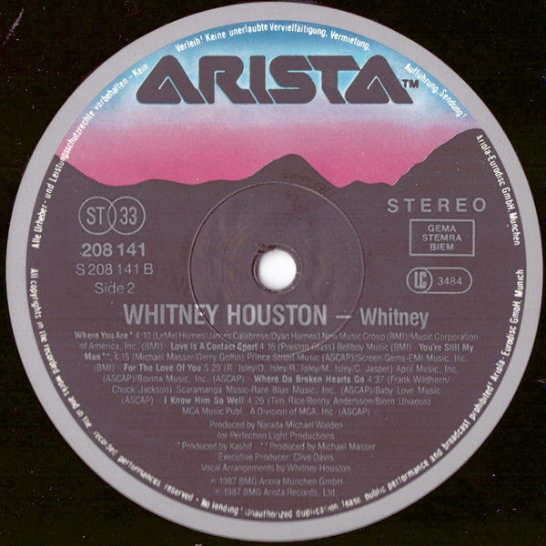 Whitney Houston : Whitney (LP, Album, No )