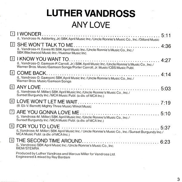 Luther Vandross : Any Love (CD, Album)