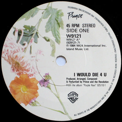 Prince And The Revolution : I Would Die 4 U (7", Single, Pap)