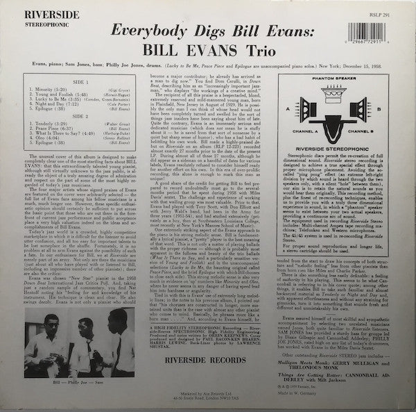 Bill Evans Trio* : Everybody Digs Bill Evans (LP, Album, RE)